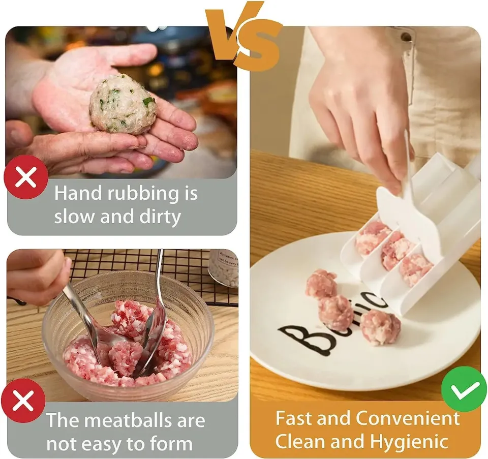 White Triple Meatball Maker With Non-Stick Surface - 3-Size Meatball Scoop & Melon Baller Kitchen Tool