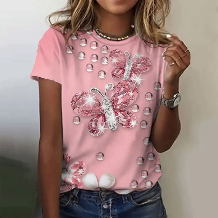 Women's T-Shirts Summer Fashion Harajuku 3D Butterfly Printed Short Sleeve Tops Female Clothing Casual O-neck Oversized T Shirts