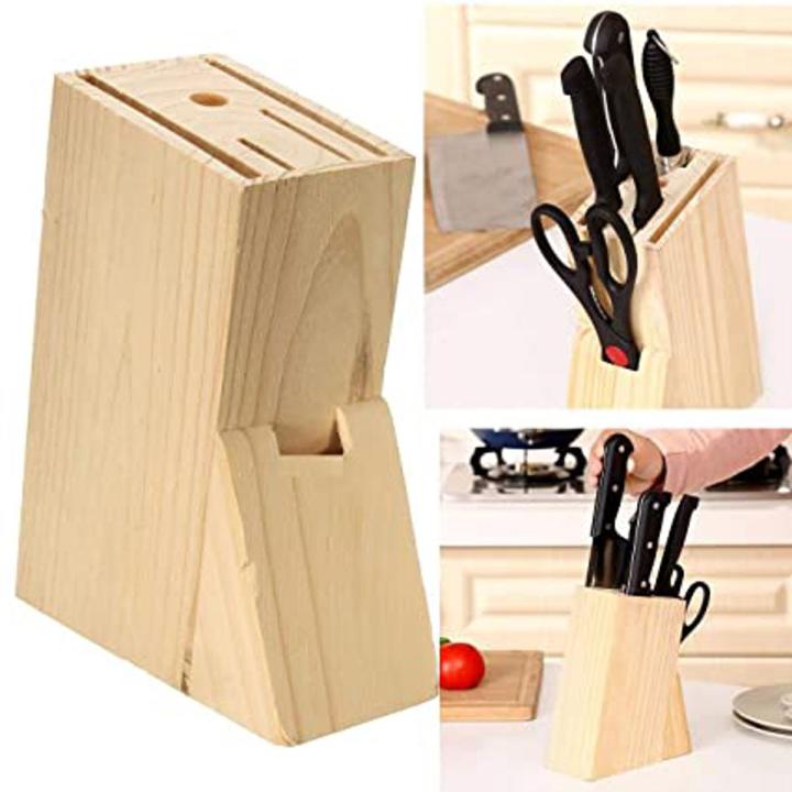 Wooden Knife Holder Block Scissor Slot Storage Rack - Burly Wood