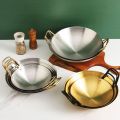 Flat Base Wok Pan Home Non Stick Loop Handles Frying Fry Pot Iron Carbon Bottom Steel Stainless Pans Flat Kitchen.