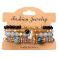 Fashion Hippie Jewelry Multilayered Colorful 4 Sets Bohemian Stackable Crystal Beaded Bracelets Beads Stretch Bracelet For Women.