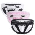 New Sissy Mens Solid Underwear Lace Brim Briefs Pouch Lingerie Bikini Bottom Soft Underpants Male Panties Gays Clothescosplay. 