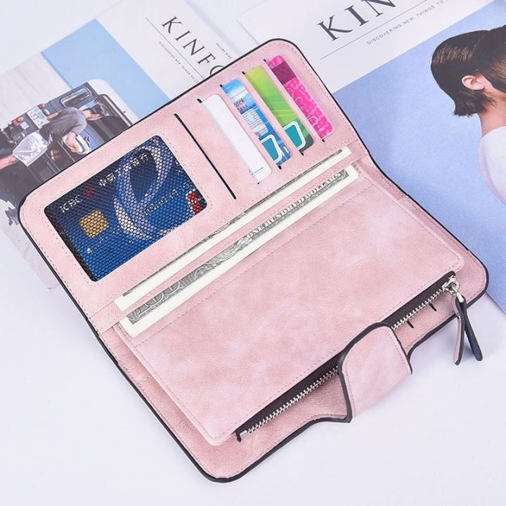%E3%80%90Hannah%20Martin%20Store%E3%80%91New%20Buckle%20Ladies%20Korean%20Version%20Big%20Three%20Fold%20Fashion%20Multi-card%20Women's%20Frosted%20PU%20Ladies%20wallet%20-%20Image%204