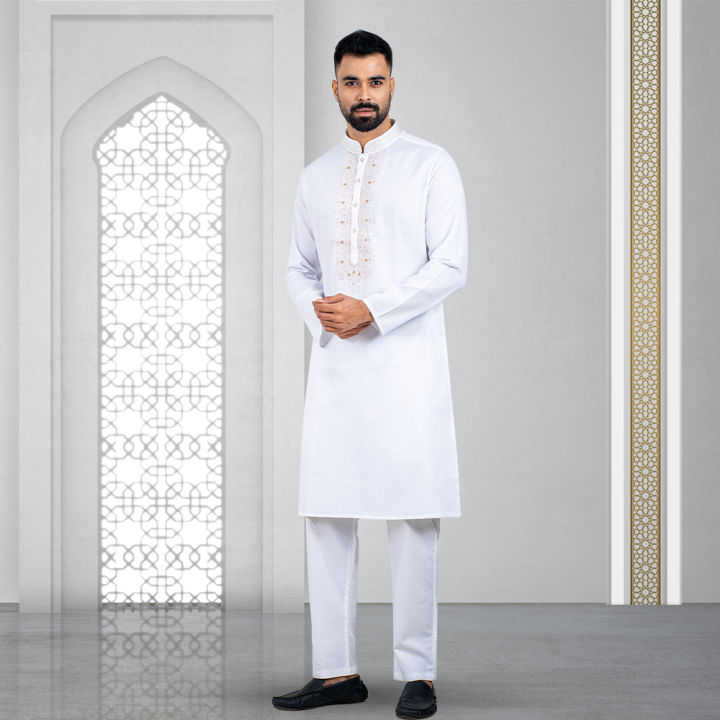 Lubnan White Color Cotton Regular Fit White Premium Panjabi For Men Eid Collection