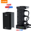 LDNIO SKW6457 2500W Tower Socket QC 3.0 USB+PD 30W Power Socket Extension Sockets Smart Desktop Tower Power Strip with 6 UK Outlet Plugs.