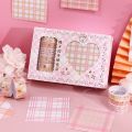 5 Rolls Grid Washi Tape Set with 80 Sheets Gold Foil Sticky Notes | Decorative Journal & Masking Tape. 