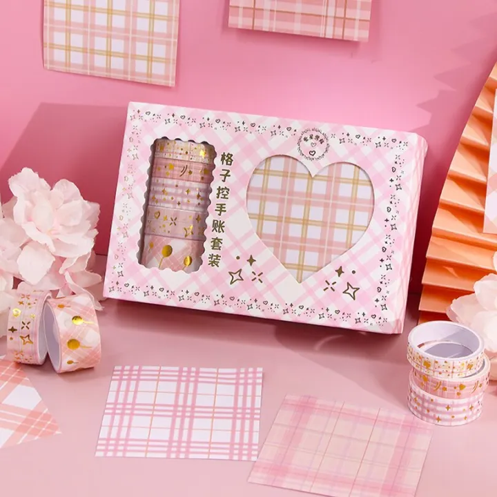 5%20Rolls%20Grid%20Washi%20Tape%20Set%20with%2080%20Sheets%20Gold%20Foil%20Sticky%20Notes%20%7C%20Decorative%20Journal%20&%20Masking%20Tape%20-%20Image%204