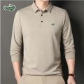 Men's Embroidery Brand High Quality Knitted Polo Shirt Four Seasons Casual Ribbed Long Sleeve T-shirts Black White Tee 8 Colors. 