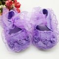 Baby Girls Shoes Purple Flower Design Soft Lace Ribbon for (0 Month -1  Year). 