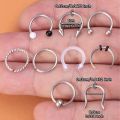 9pcs Hoop Nose Ring Septum Piercing Set Silver Color Surgical Steel Cartilage Earring Tragus Helix Circular BCR Ear Body Jewelry.