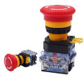 LA38 Emergency Push Button with Red Mushroom Head - Industrial Safety Stop Switch, 22mm Mounting Hole, 1NO1NC Contacts.