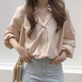 High Sense South Korea chic French Style Elegant Design Casual Solid Color Shirt Top Women's Korean Style Women's Clothing.