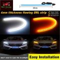 Universal 2 Pcs 1set Dual Color 45cm DRL LED Headlight Surface Strip Flexible Guide Strips DC 12V Waterproof Auto Daylight Decorative Bulb Strip, Tube Light Daytime Running Waterproof Switchback Sequential Lamp Turn Signal Light. 