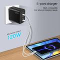 120W 3PD Ports +2USB Ports Mobile Phone Charger Multi Port Fast Charging USB C Charger US/UK/EU Plug For Samsung IPhone Charger. 