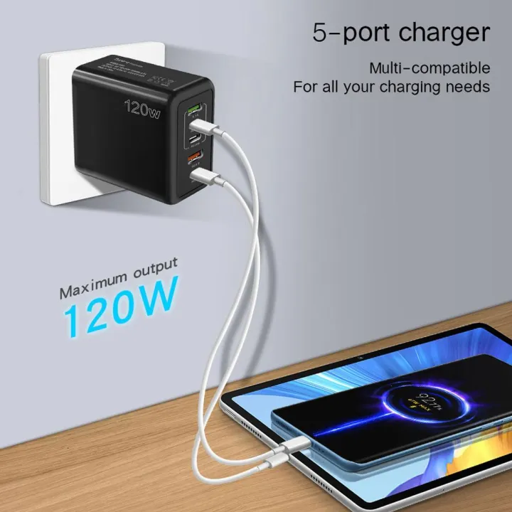 120W%203PD%20Ports%20+2USB%20Ports%20Mobile%20Phone%20Charger%20Multi%20Port%20Fast%20Charging%20USB%20C%20Charger%20US/UK/EU%20Plug%20For%20Samsung%20IPhone%20Charger%20-%20Image%205