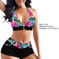 Trendygirl Summer Women Bikini Printed Deep V Neck Halter Bra Low Rise Micro Shorts Briefs Swimsuit Set for Swimming.