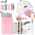 Monja Nail Art Drill Set Lamp Dryer Brush Polishing Dotting Drawing Pen File Buffer Rhinestone Manicure Pedicure Design Tool Kit. 