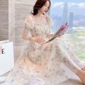 Casual Floral Party Dress Summer White Chiffon Long Dress Elegant Short Sleeve Fairy Dresses for Women Clothing Vestidos 20044. 