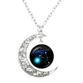 12 Constellation Scorpio Sagittarius Capricorn Aquarius Pendant Silver Color Crescent Moon Necklace Jewelry Birthday Gift. 