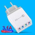 QC 3.0 Quick Charger 5V 3A USB Charger Fast Charging Charge 4 Ports LED Light Phone Charge Adapter EU Plug Charger Accessories.