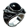 Fashion European And American Personalized Black Gemstone Onyx Stone Ring Stainless Steel Men's Vintage Double Snake Ring. 