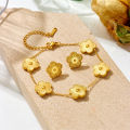 New Fashion 3Pcs/Set Non Tarnish 18K Gold Plated Stainless Steel Clover Earrings Bracelet Necklace Jewelry Set For Women. 