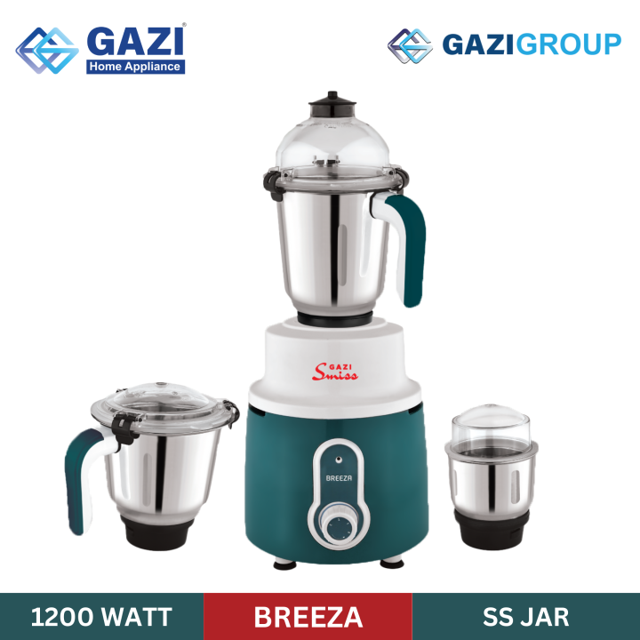 Gazi Smiss powerfull Mixer Grinder Breeza -1200 Watts Stainless Steel-3 Jar