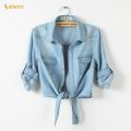 Girls Slim Top New Summer Women Casual Cropped sleeves Shirt Female Denim Shirts women's Fashion Short Blouse XZ120. 