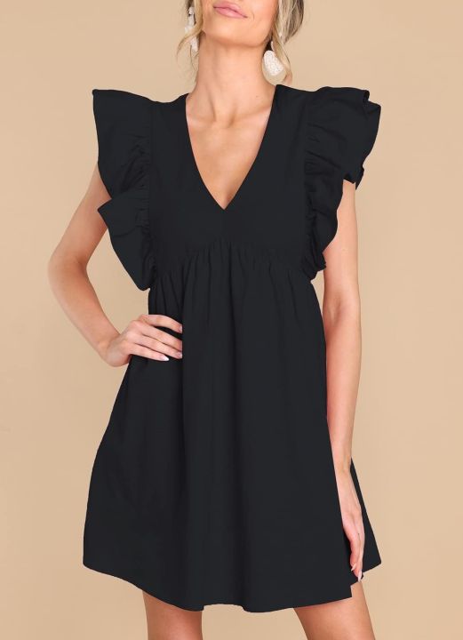 Women's%20Stylish%20Cotton%20Soft%20Summer%20Dress%20with%20Ruffle%20Trim%20and%20Flattering%20V-Neck%20-%20Image%202
