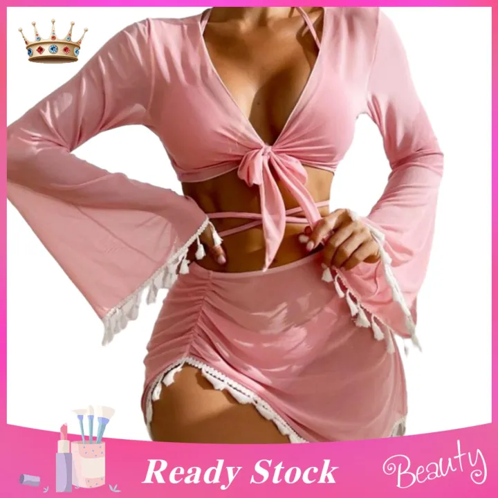 %E3%80%90No-profit%E3%80%91%20Women%20Four-piece%20Swimsuit%20Set%20Lace-up%20Set%20with%20Skirt%20Cover%20Up%204pcs%20Women's%20Swimsuit%20Bra%20Briefs%20Cover-up%20Skirt%20Set%20-%20Image%202