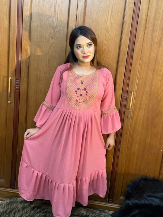 Dimond Georgette Embrodry Kula Fashionable stitched long kurti for women & girls. kurti for Girls/Women