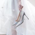 Wedding Dress Photo Studio Photography Pointed High Heels Stiletto Heel Low-Cut Rhinestone Pumps Wedding Shoes Bridal Women's Shoes Super. 