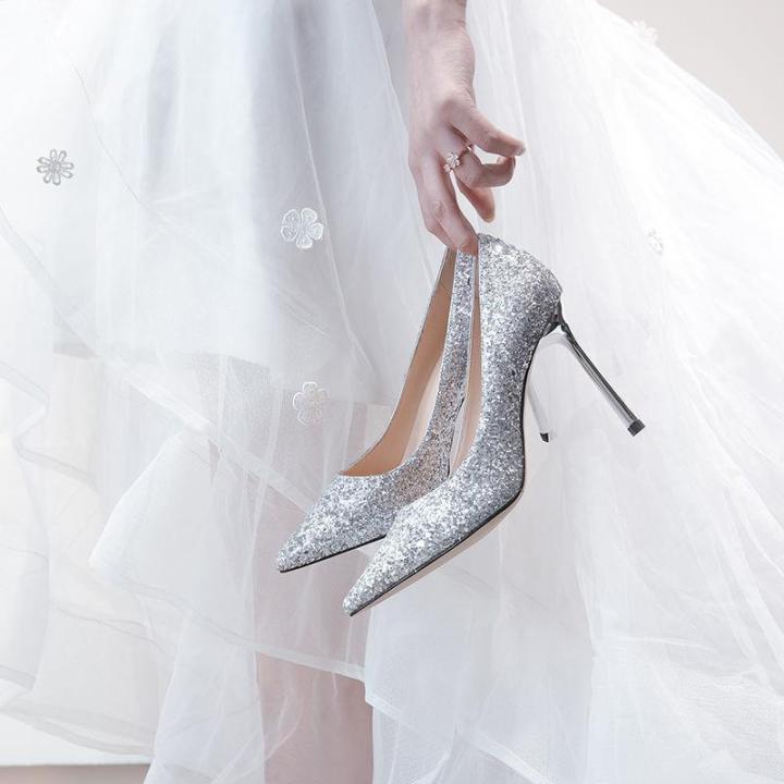 Wedding%20Dress%20Photo%20Studio%20Photography%20Pointed%20High%20Heels%20Stiletto%20Heel%20Low-Cut%20Rhinestone%20Pumps%20Wedding%20Shoes%20Bridal%20Women's%20Shoes%20Super%20-%20Image%204