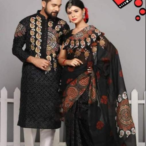 Stylish & fashionable New Matching best/Coupple Dress/For Men & Women / Saree & Panjabi/ (Combo Set))