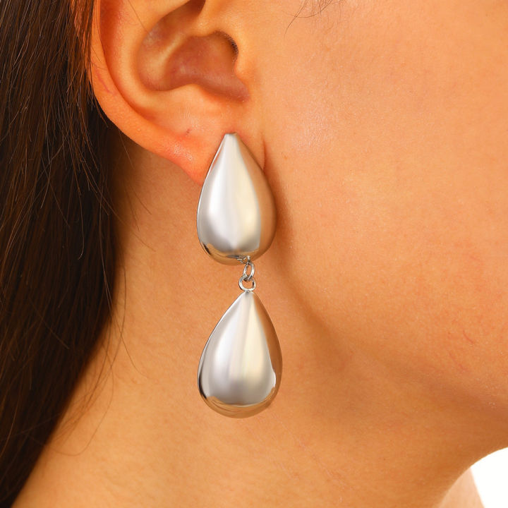 New%202024%20Elegant%20Female%20Gold%20Metal%20Water%20Drop%20Earrings%20for%20Women%20Accessories%20Simple%20Jewelry%20-%20Image%205