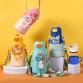 Carton Thermos Bottle for Kids Thermal Water Bottle Food Grade Stainless Steel Pot Belly Straw Cup with Strap Water Bottle. 