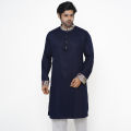 Cotton Semi Long Punjabi - Navy Blue. 