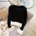 Sweet Cardigan Women Clothing O-neck Flare Sleeve Tunic Sueter Mujer Ruffles Vintage Knitted Sweater Coat Korean Pull Femme. 