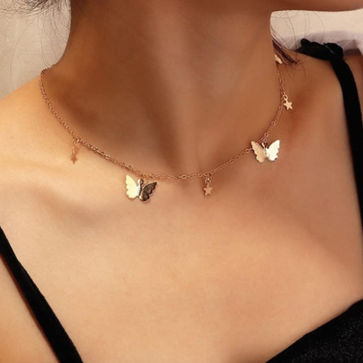 Simple Double Layer Star Moon Charm Multilayered Necklace Chain For Women