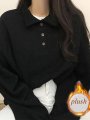 Oversized Polo T-Shirt Women Korean Fashion Preppy Style Pullover Tops Ladies Autumn Winter Casual Long Sleeve Plush Sweatshirts. 