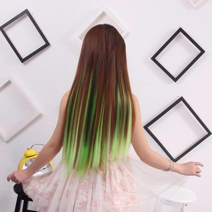 Wig Women's Long Straight Hair Wig Set Color Highlight One Piece Short Hair Extension Natural Five Clip