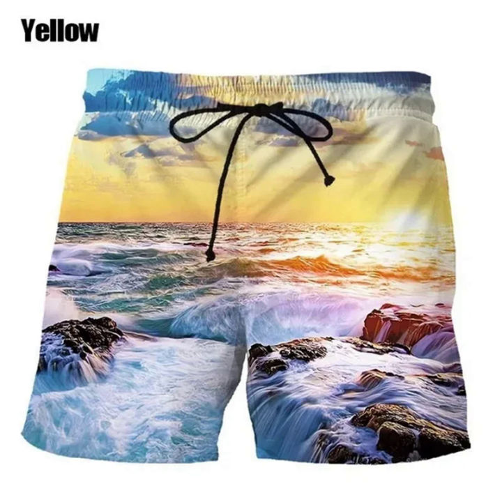 Seaside Sunset Graphic Beach Shorts Men 3D Print Board Shorts
