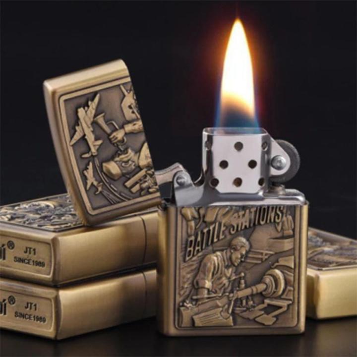 Relief Kerosene Lighter Creative Metal Windproof Cigarete Lighter Skull Pattern Retro Bronze Luxury Lighters multidesign(without oil)