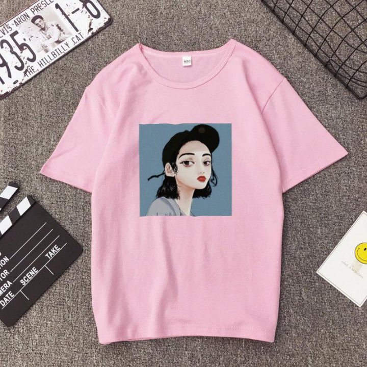 Korean%20Fashion%20Short-Sleeved%20Female%20Xia%20Han%20Edition%20Student%20Ulzzang%20Tide%20Brand%20Women's%20Loose%20Retro%20Port%20Taste%20Women's%20T-Shirt%20Girl%20-%20Image%202