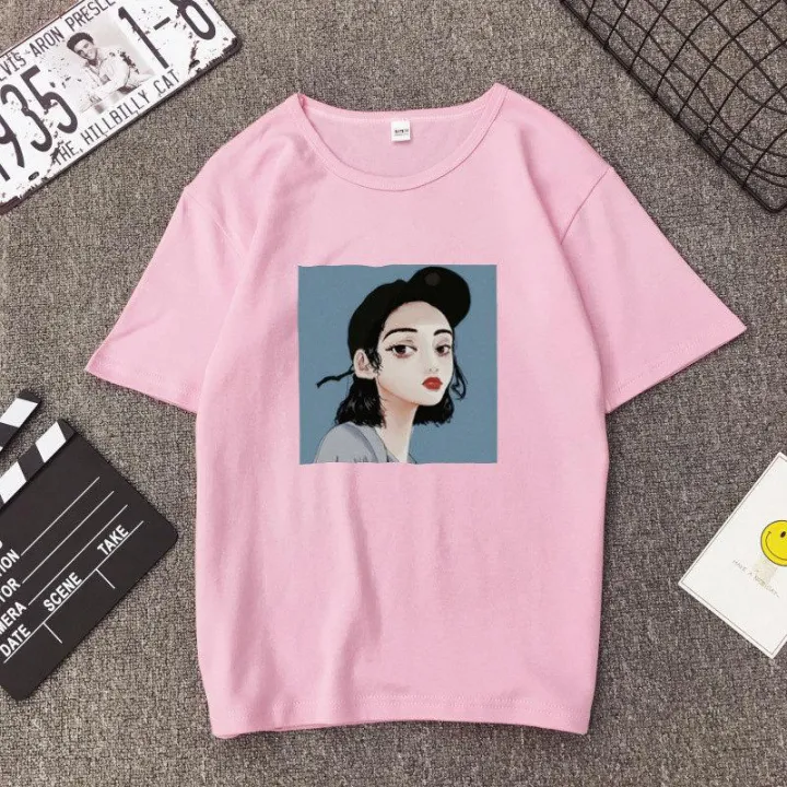 Korean%20Fashion%20Short-Sleeved%20Female%20Xia%20Han%20Edition%20Student%20Ulzzang%20Tide%20Brand%20Women's%20Loose%20Retro%20Port%20Taste%20Women's%20T-Shirt%20Girl%20-%20Image%202