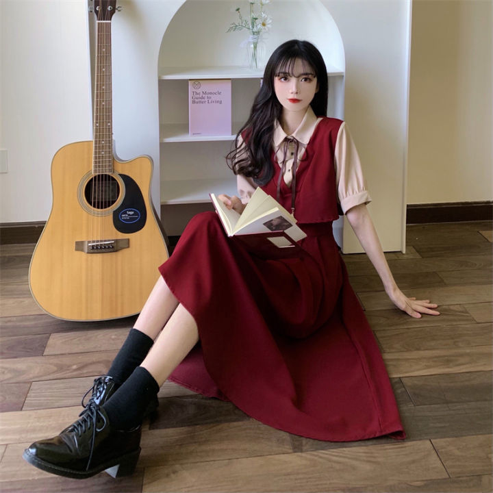 Aline Simple Fake Twopiece Dress Korean Fashion Preppy Style Summer