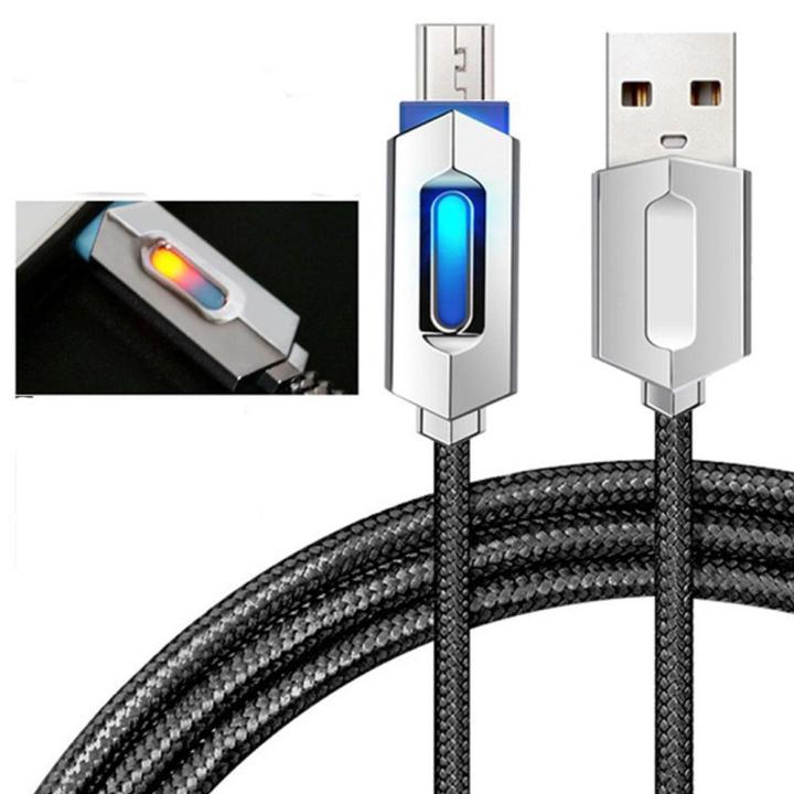 Smart USB Charging Cable, 1M/3.2FT Micro Nylon Braided Syn Auto Disconnect Charger Cord With LED Lighting Indicator For Mobile Phone