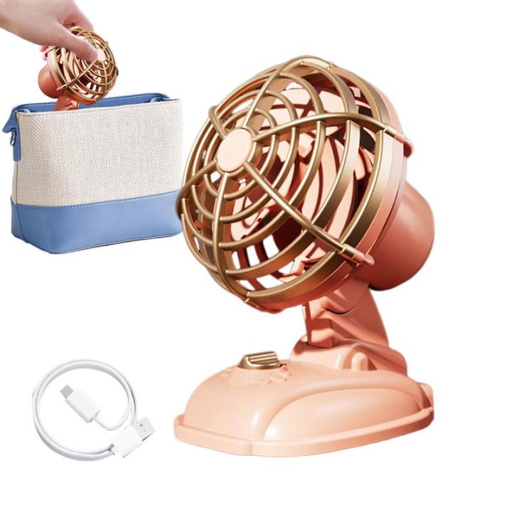 Desk Fan Small Room Air Circulator Fan Strong Wind USB Rechargeable Ultra Quiet 2 Speed Retro Table Fan For SUV RV Truck Home