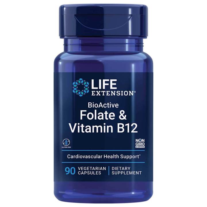 BioActive Folate & Vitamin B12 For Heart, Brain Health by Life Extension 90 Veg Capsules