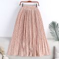 Spring Summer Skirt Women 2022 New Vintage Floral Print Chiffon Pleated Skirt Elastic High Waist Casual Midi Skirt Women Clothes. 
